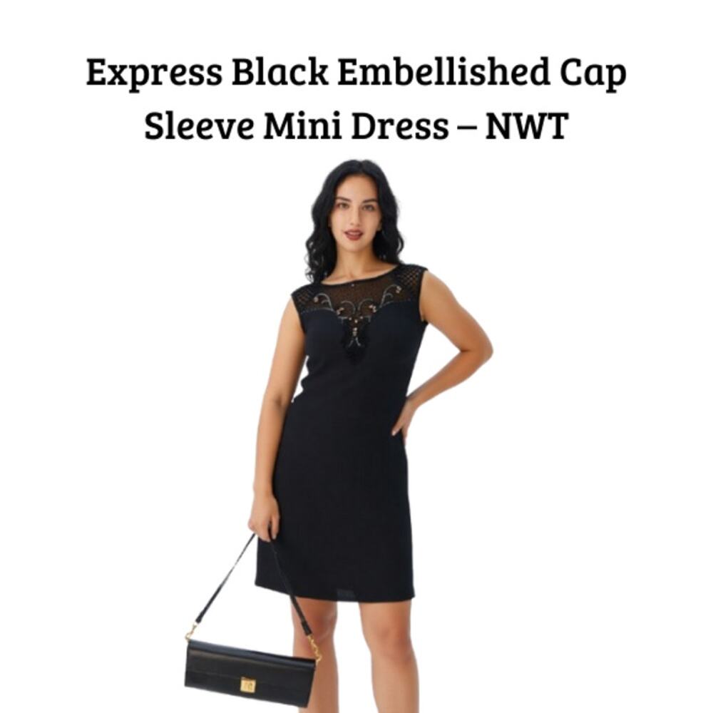 SOLD Express Black Embellished Cap Sleeve Mini Dress NWT